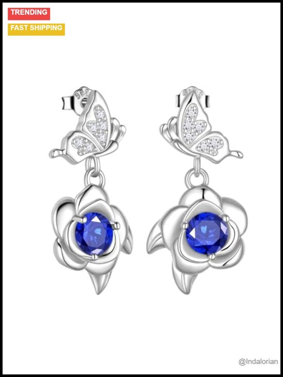 Jewelry - 925 Sterling Silver Butterfly Rose Dangle Earrings with Birthstone